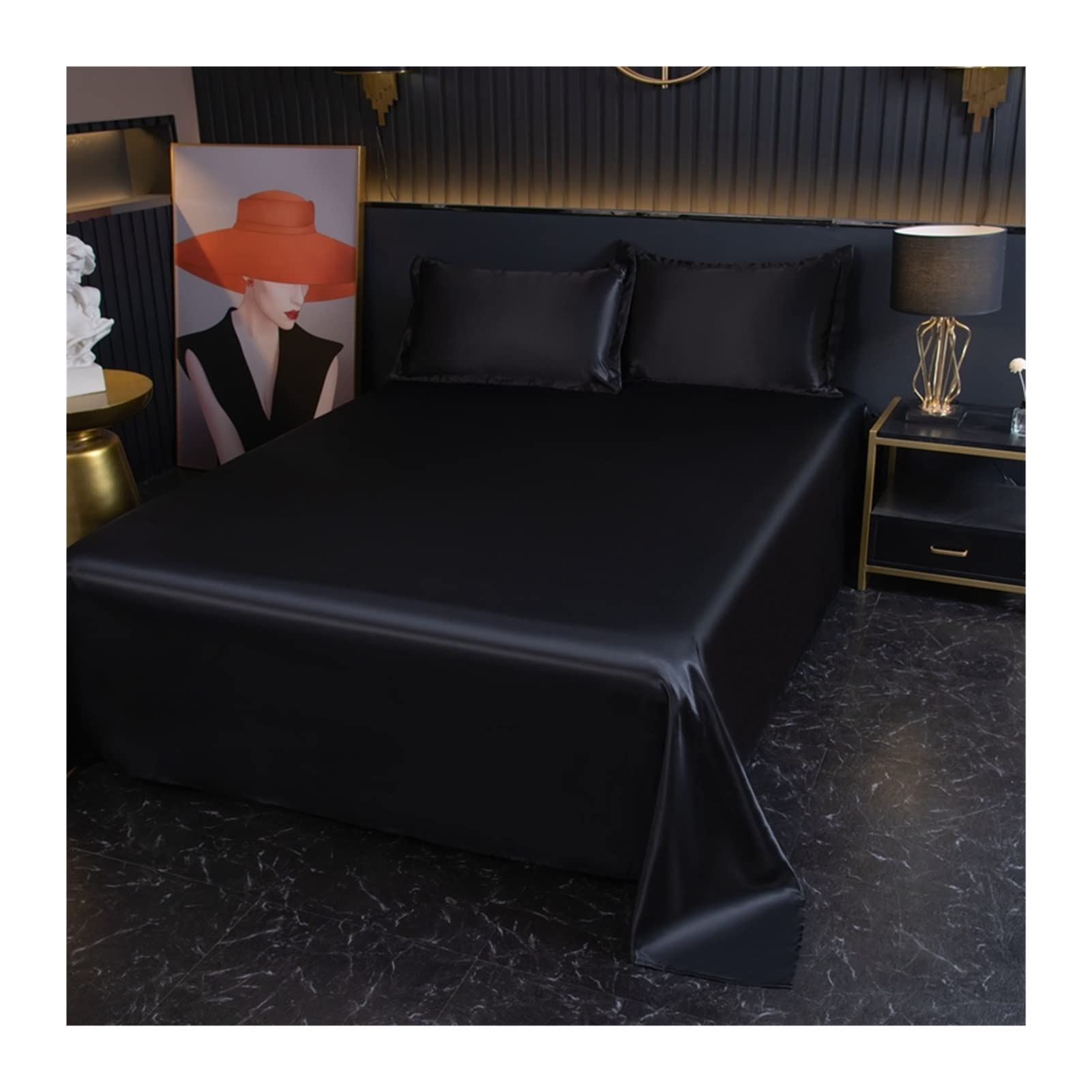 Sábana plana de satén, 120 x 230 cm, 180 x 230 cm, 230 x 250 cm, sábana plana de microfibra suave, transpirable (color: Noble Black, tamaño: Flat Sheet 180 x 230 cm)