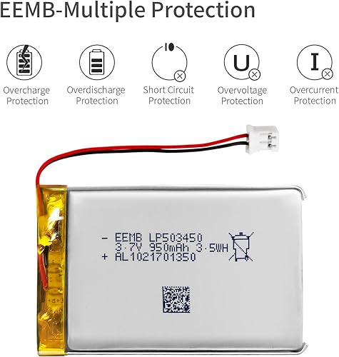Miniatura 5 de EEMB 3.7V Lipo Batería 950mAh 503450 Batería de iones de polímero de litio recargable con conector JST Asegúrese de que la polaridad del dispositivo