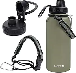 Garrafa Térmica De Água Isolada 1000ml Quente & Frio De Aço Inox Com Alça (Verde Oliva)