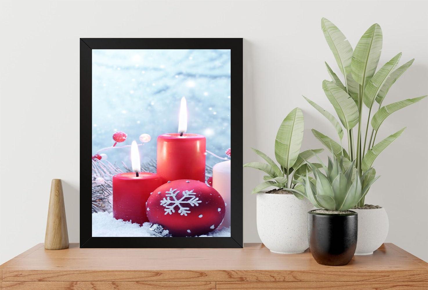 GADGETS WRAP Printed Photo Frame Matte Painting for Home Office Studio Living Room Decoration (9x11inch Black Framed) - Red White Candles-image-46
