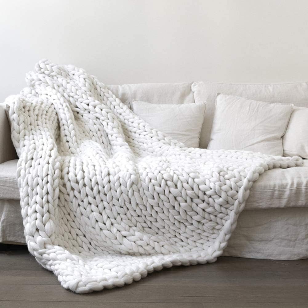 DLLDQBD Knitted Blanket Chunky Knit Throw Chunky Knit Grey Throws For Sofa Large Bed Throw(Size:80X100,Color:D)