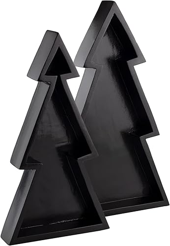 AuldHome - Bandejas de madera para árbol de Navidad (juego de 2 anidados, negras), estilo rústico de granja, platos decorativos para servir Navidad