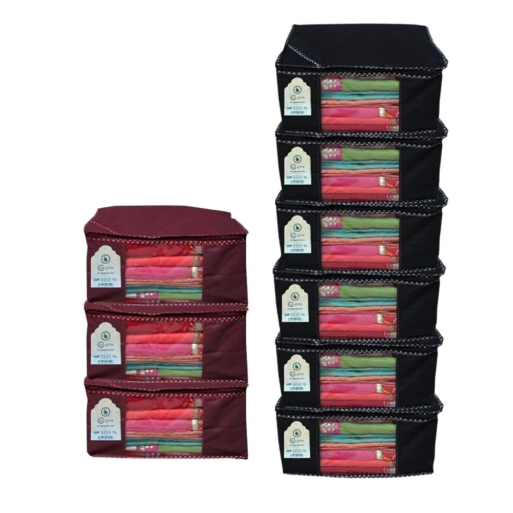 Click@me Saree Bag Non Woven Saree Cover Front Transparent Window 6B, 3M (Black, Maroon)