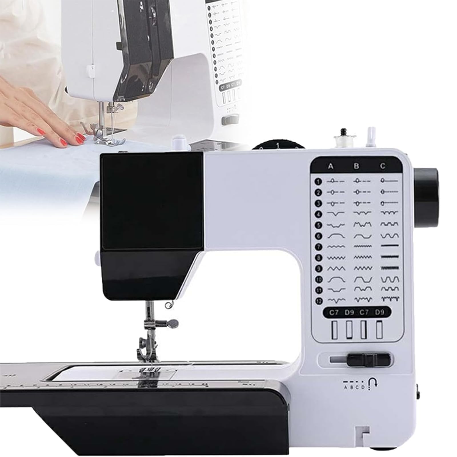 Máquina de coser industrial portátil, 38 puntadas integradas, 12 funciones, adecuada para telas gruesas, ideal para manualidades, perfecta para proyectos de tela de 6 a 8 capas