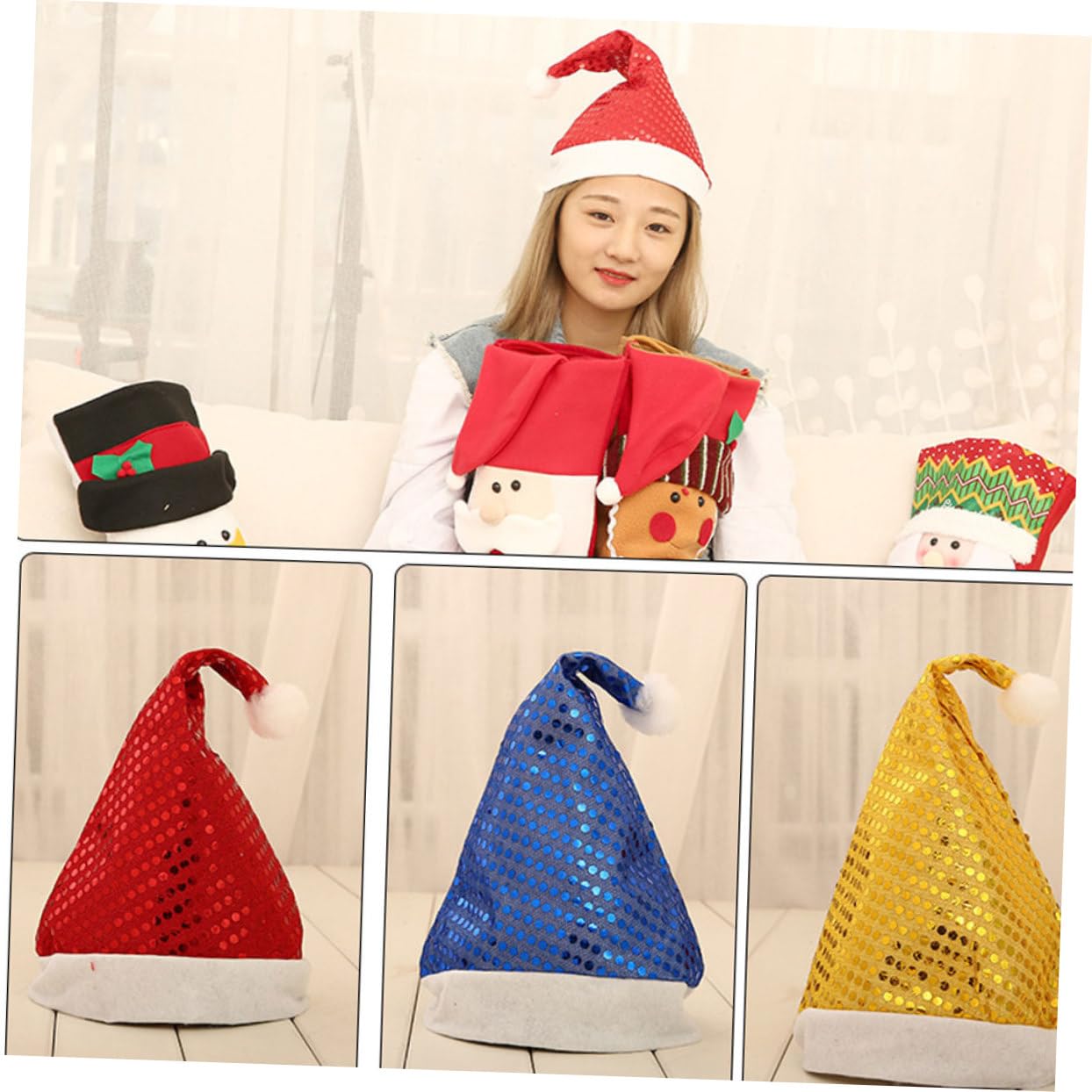 Abaodam 3 Sets Weihnachten Glitzer Weihnachtsmütze Pailletten Dekoration Kopfschmuck Erwachsene Partei Liefert 4 Stück * 3