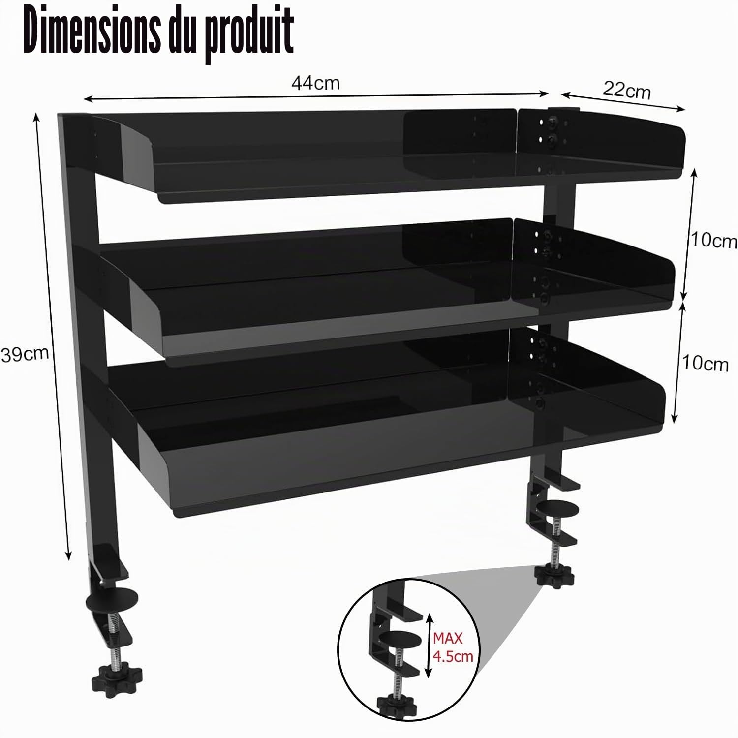 Étagère de Bureau à Clipser, étagère de Bureau à 2 étages, Organisateur De Bureau, étagère de Table à Clipser pour la Maison, le Bureau, l'école, 44 x 22 x 39 cm