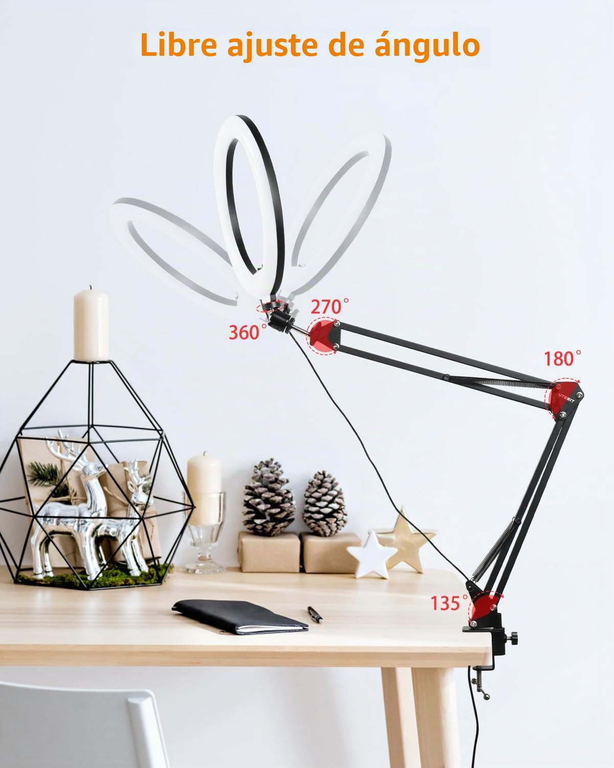 UTEBIT Anillo de Luz de 10 Pulgadas con Trípode Flexible para Teléfono Móvil - Ideal para Creación de Contenido Video Tiktok