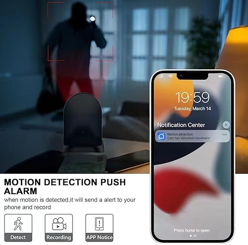Miniatura 8 de Cámara de seguridad domo, cámara inteligente de monitoreo de bebés y mascotas de 2.45 GHz con cargador inalámbrico, detección de movimiento,