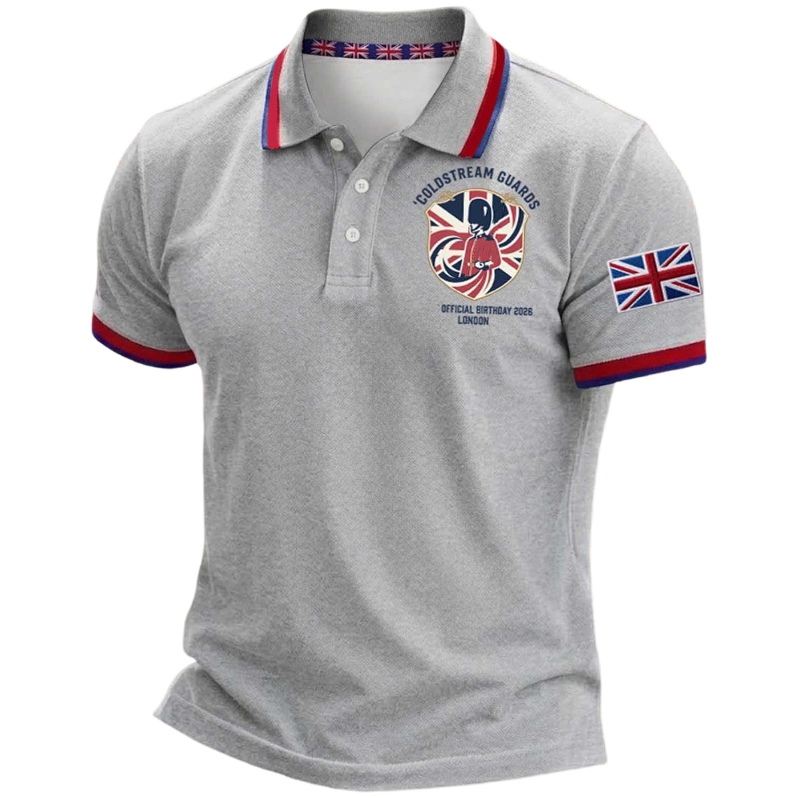 Mens England Polo Shirts Football 2026 Short Sleeve Collared Neck Great Britain Bunting Flags Print Union Jack T Shirt England Football Jersey Tops Breathable Fans Shirts (003-Grey, 3XL)