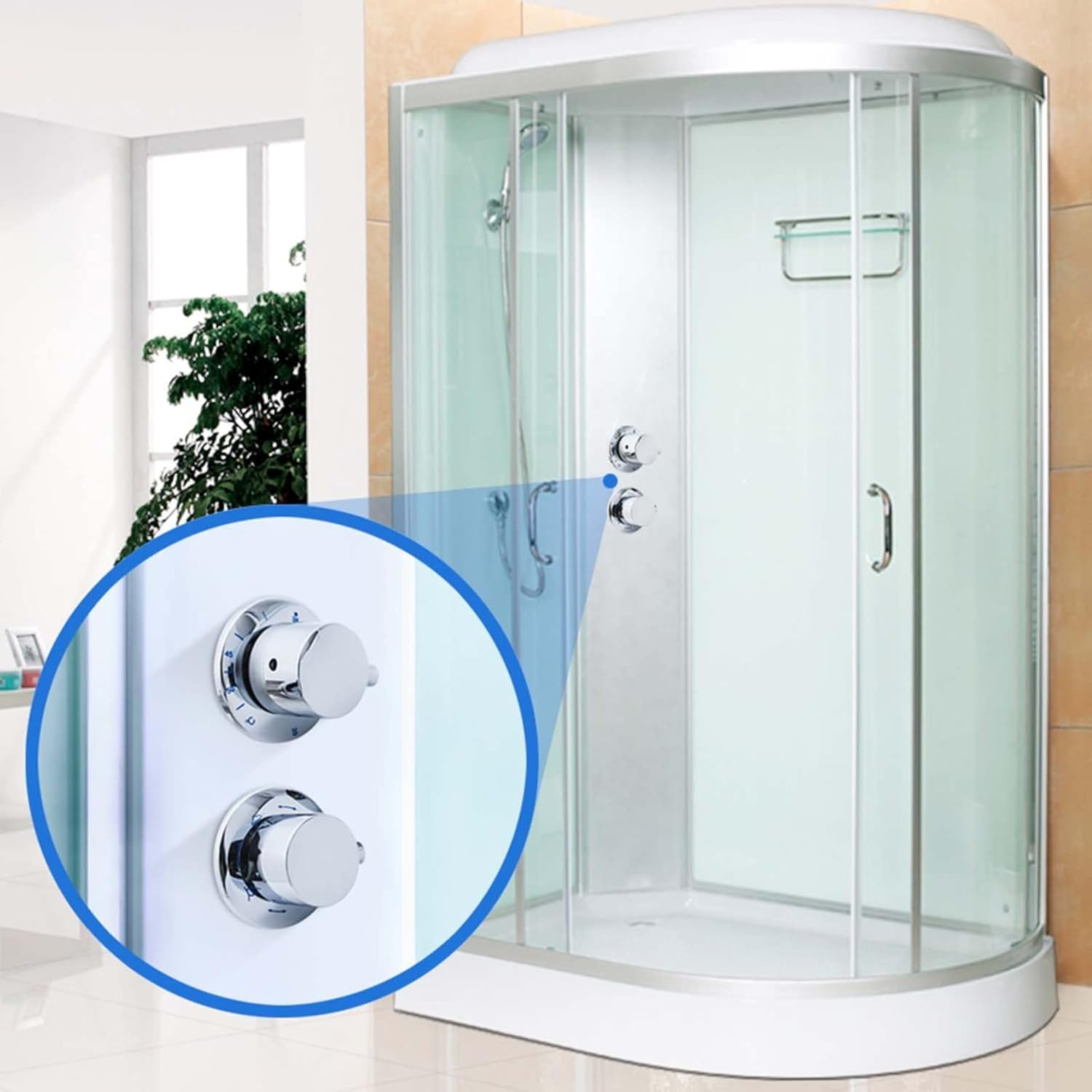 Brass Thermostatic Shower Mixer Tap Vavle With Stop Valve & Intubation 2/3/4 Way, Integral Thermostatic Cold And Hot Control Diverter Valve For Shower Room,Intubation 2 Way