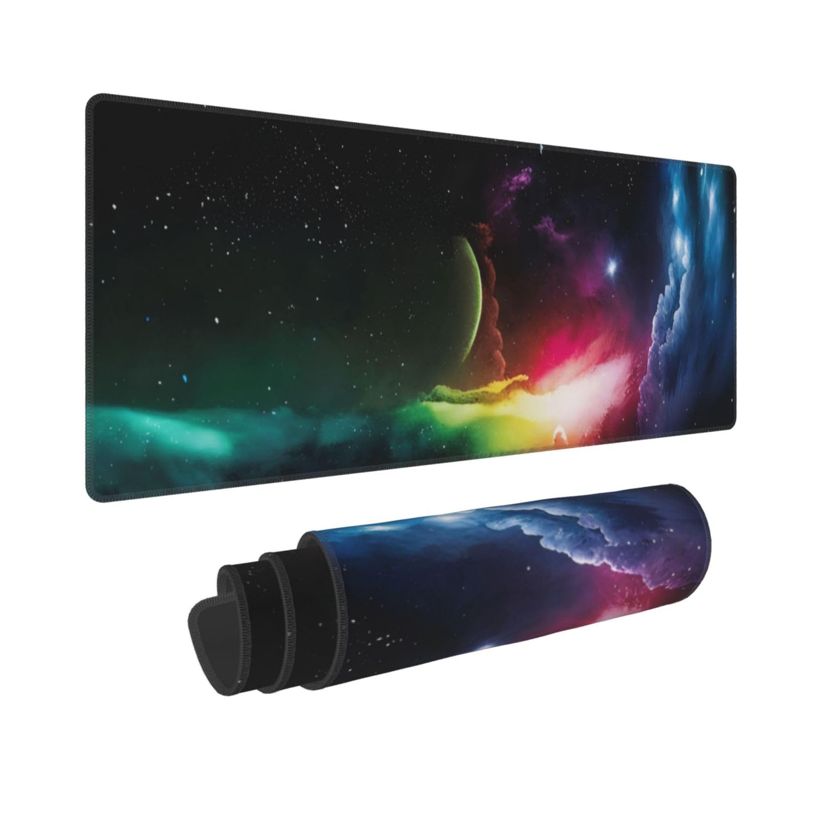 Gaming Mouse Pad,Large Non-Slip Rubber Base Mousepad,Keyboard Mouse Mat,Desk Pad with Stitched Edges,31.5x11.8inch,Nebulae