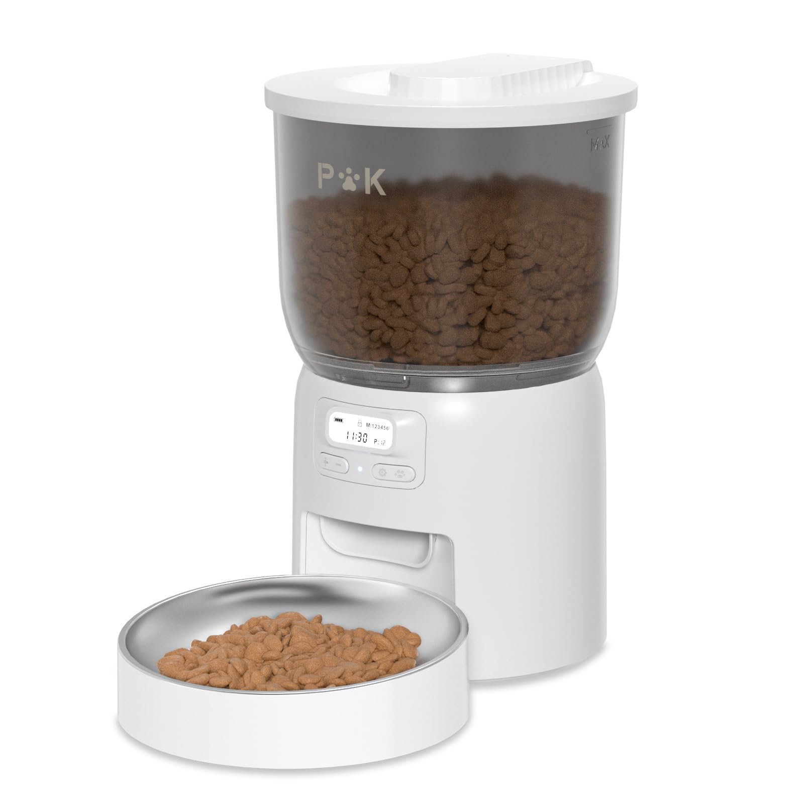 PUPPY KITTY Distributore Automatico Cibo Gatti, 2.4G WiFi Dispenser Cibo Gatti Collegare APP con 10S Registrazion, Ciotola in Acciaio Inossidabile 304, 1-10 Pasti al Giorno, 3L (Bianco)