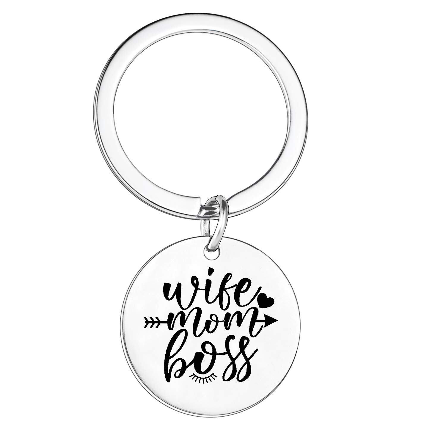 Wife Mom Boss Keyring Funny Gifts for Women Mama Keychain Mother Gifts Women Keychain for Lady (Style Round)