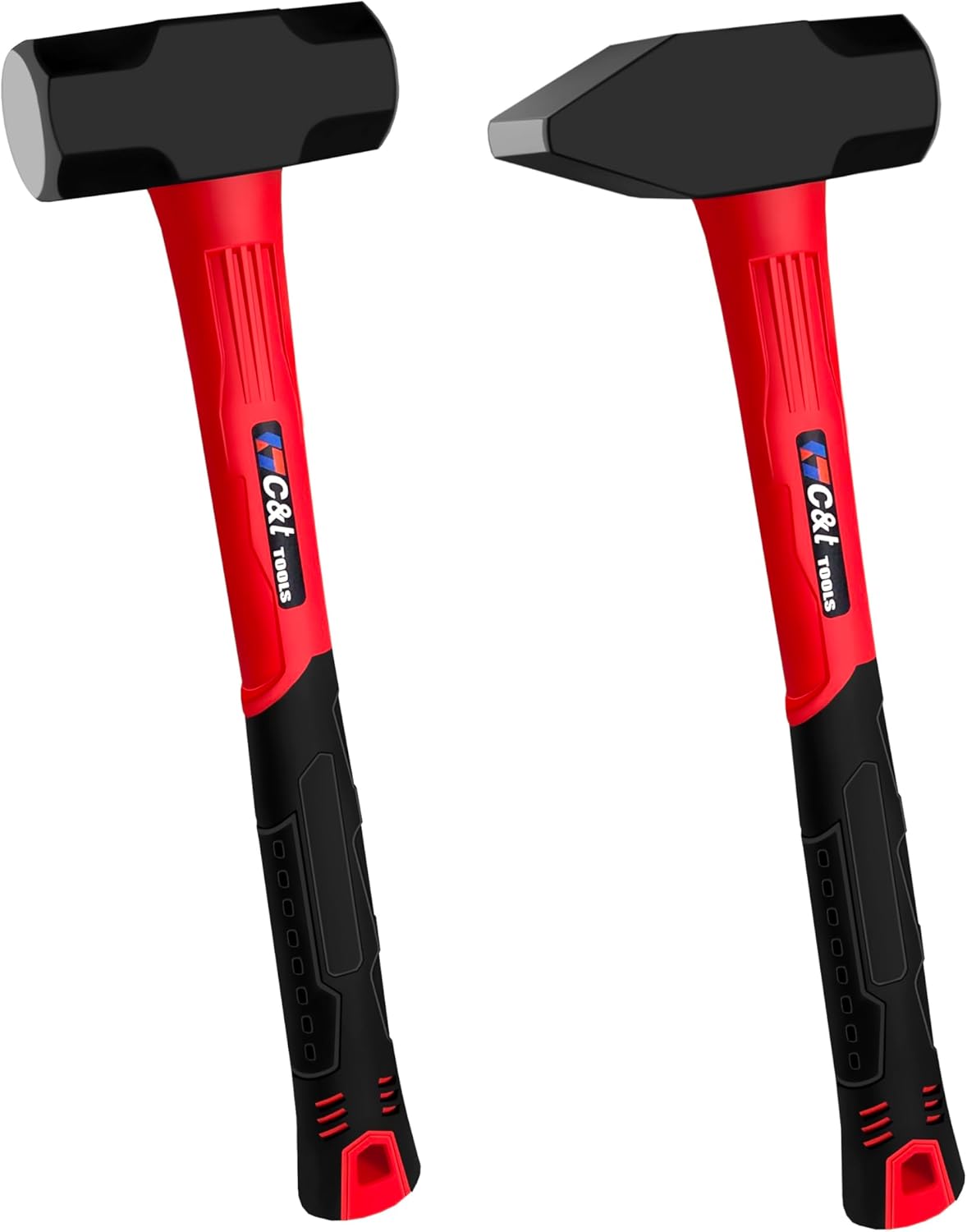 C&T 2 Piece Hammer Set, 3lb Sledge Hammer-Drilling Hammer & blacksmith hammer,mini sledge, cross peen hammer, Fiberglass & Soft No-Slip Handle,Perfect for Demolition, Construction and Blacksmithing