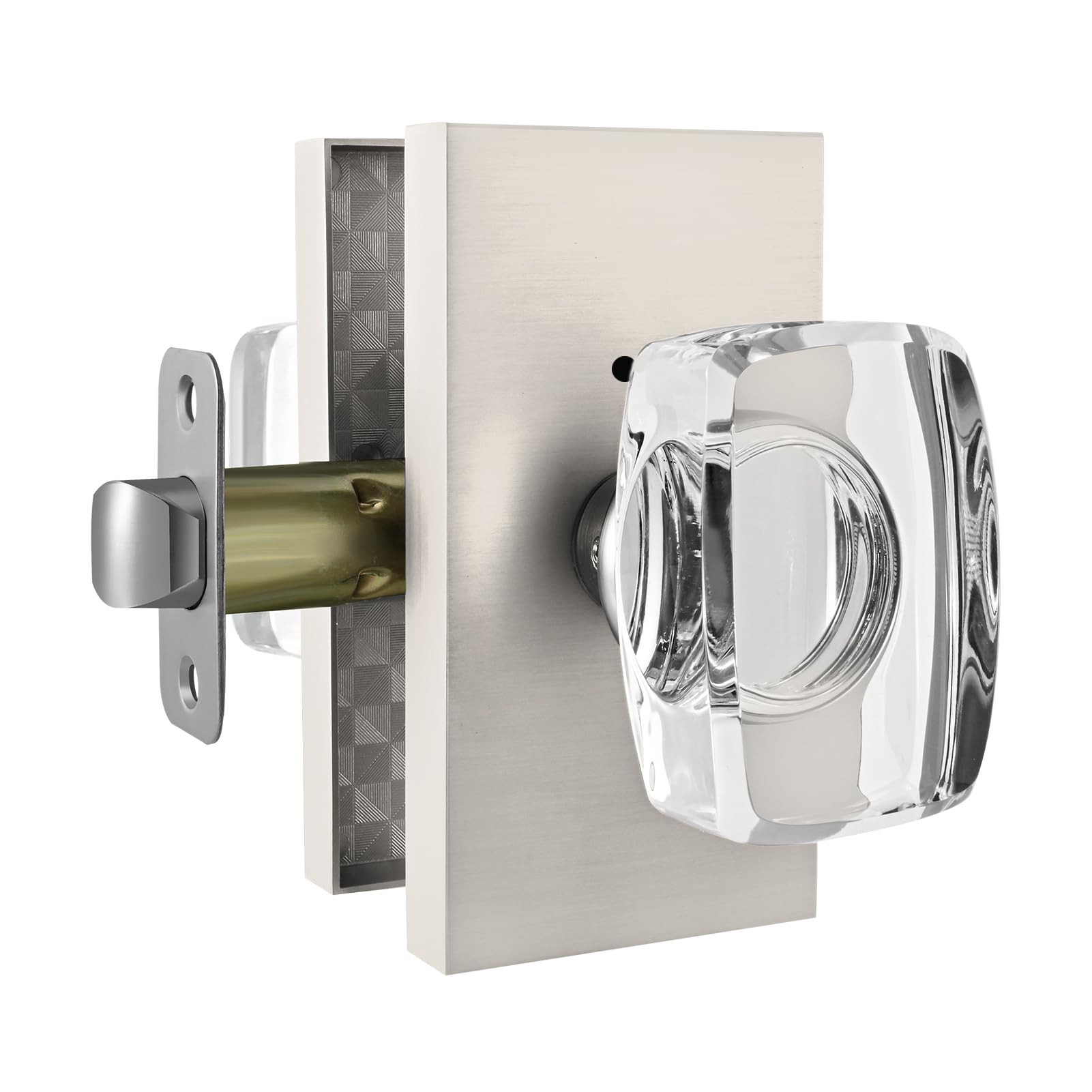 Dllween Brushed Nickel Crystal Door Knob With Lock, Privacy - Modern Rectangular For Bathroom Bedroom, Satin Nickel