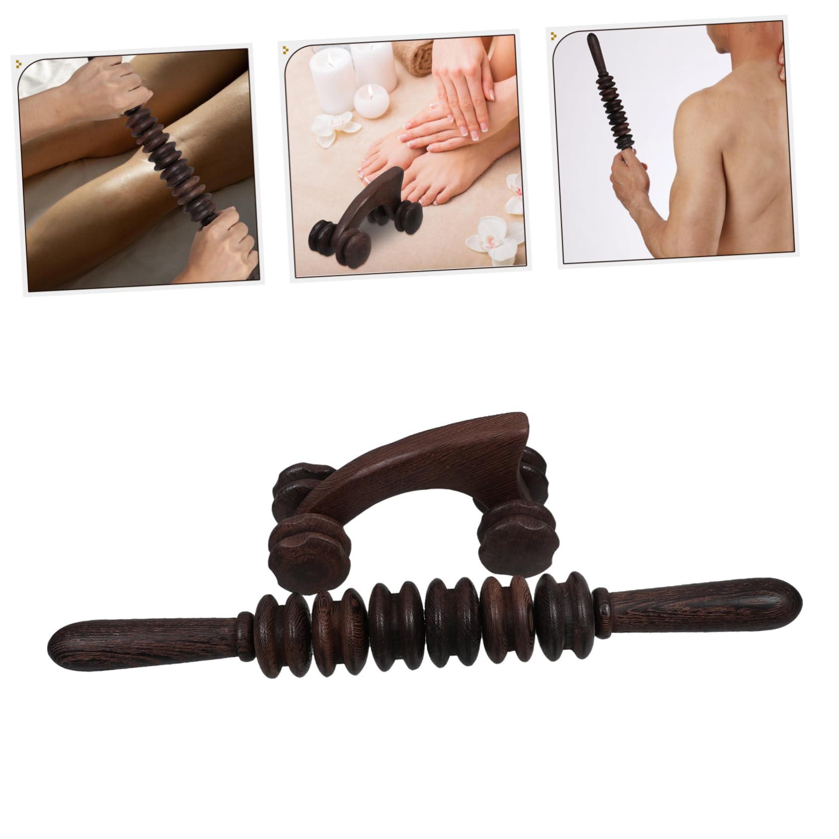 Juego de 2 Rodillos de Masaje de Madera para Espalda, Café