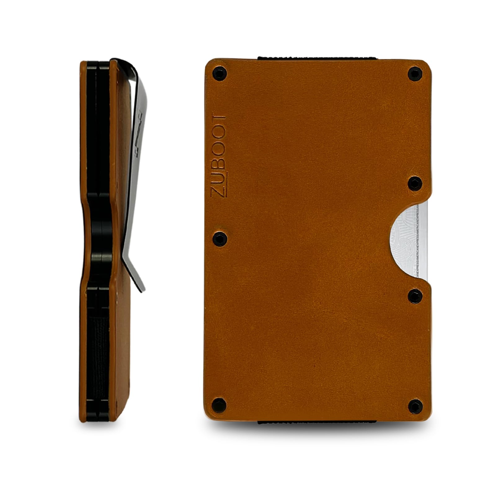 Leather RFID Wallet for Men – Slim Minimalist Front Pocket Wallet with Built-In Metal Cash Clip – Durable Brown Leather Card Holder for 16 Cards & Bills, RFID Protection (Caramel Brown, Cash Clip)
