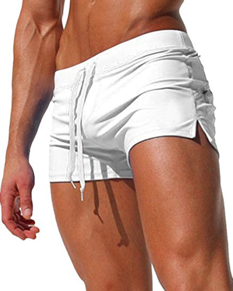 Men’s Slim Swimming Shorts with Zip-Up Pocket, white, UK XL_(Asia Tag XXL)