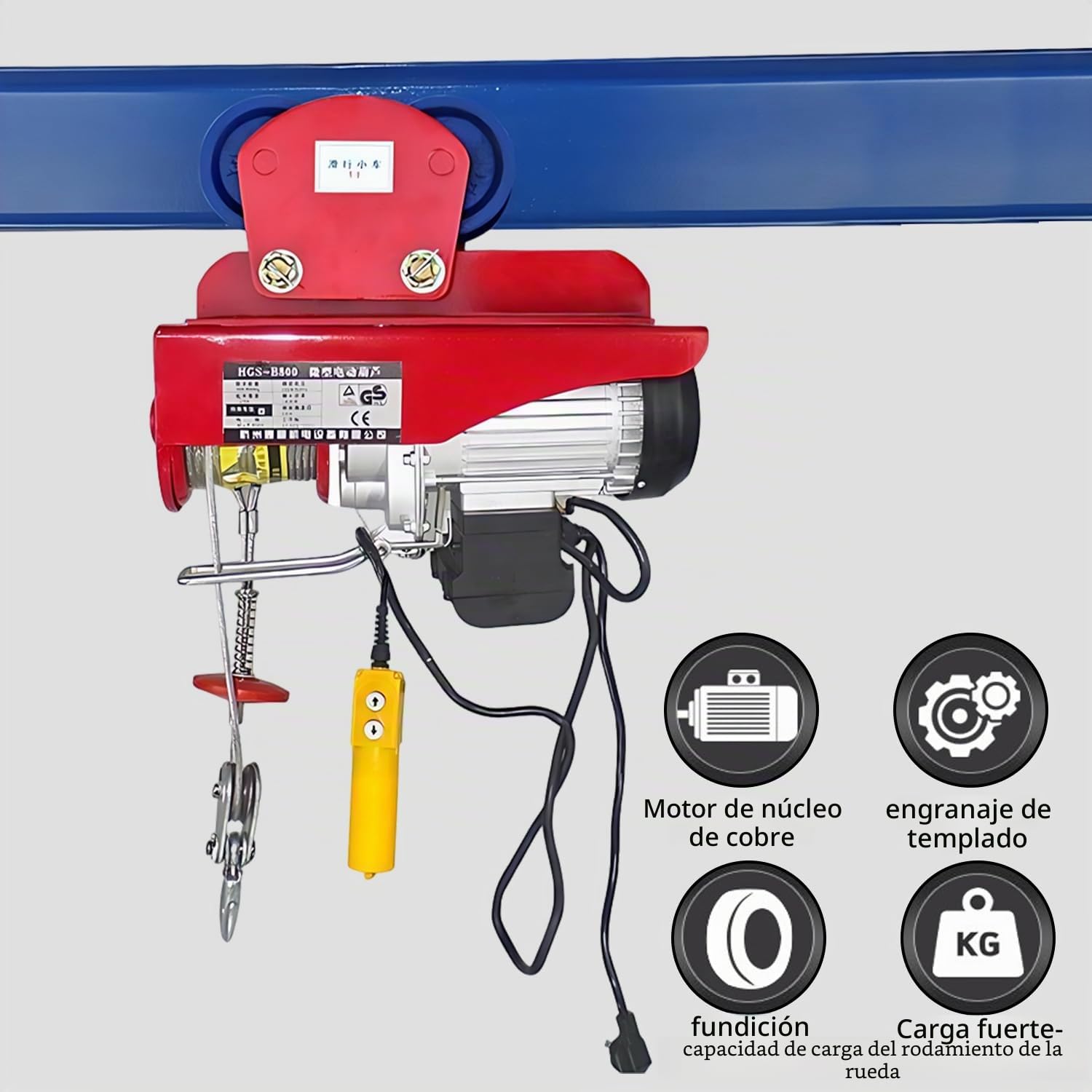 Carretilla hasta 500 kg, grúa 500 kg, vigas I 68-110 mm, suspensión doble, cabrestante ajustable