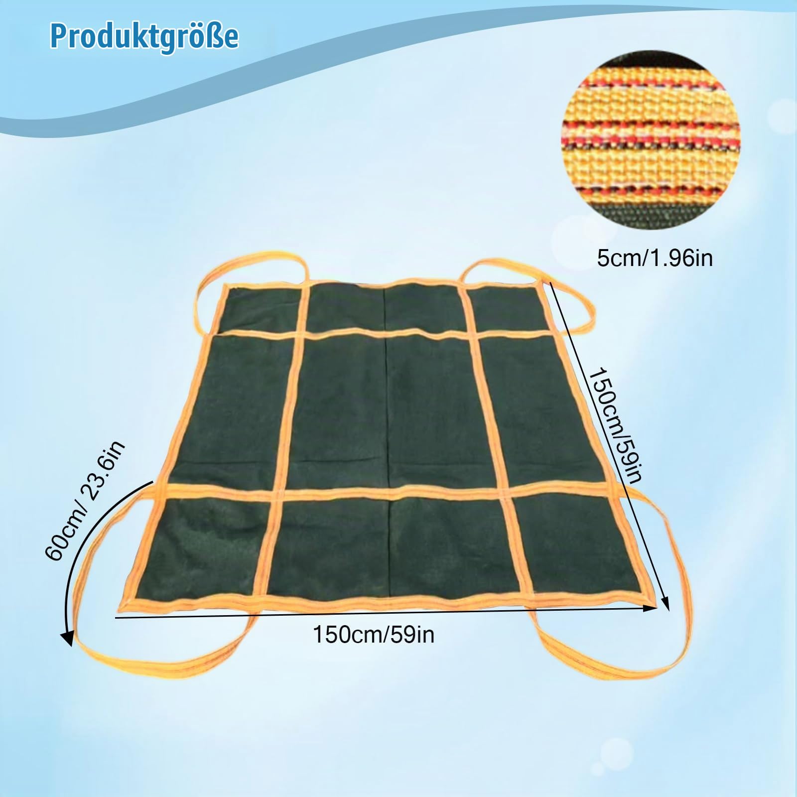 Hängendes Hebenetz 150 x 150cm, Leinwand Frachtnetz mit verstärkten Griffen, Ladung Hängendes Net, Hebeschlingennetz, Hebetuch für Bauarbeiten Transportieren, Heben und Entladen