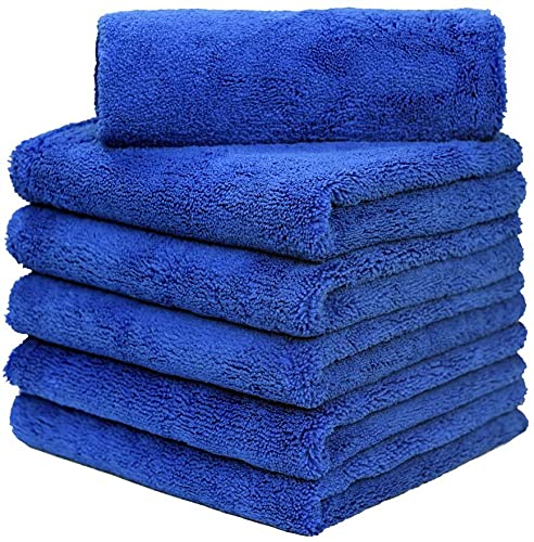 Auto Hub Microfiber Cloth for Car - 250 GSM (40x40 CM) Car Cleaning Cloth, Thick Plush, Lint Free, Streak Free Microfiber Cloth for Bike & Car Washing & Drying Pack of 5-Blue