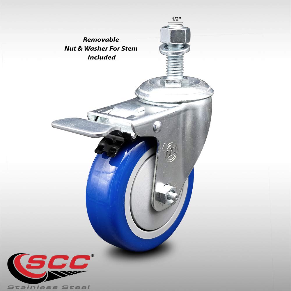 Stainless Steel Polyurethane Swivel Threaded Stem Caster w/4