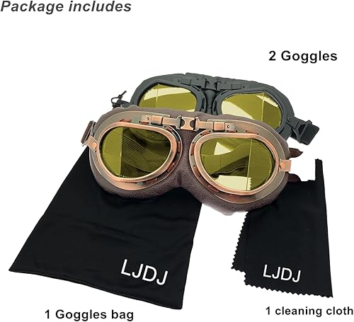 Miniatura 6 de Gafas de motocicleta, paquete de 2 gafas de montar estilo piloto vintage, gafas de hombre ardiente para hombres, mujeres, jóvenes y adultos