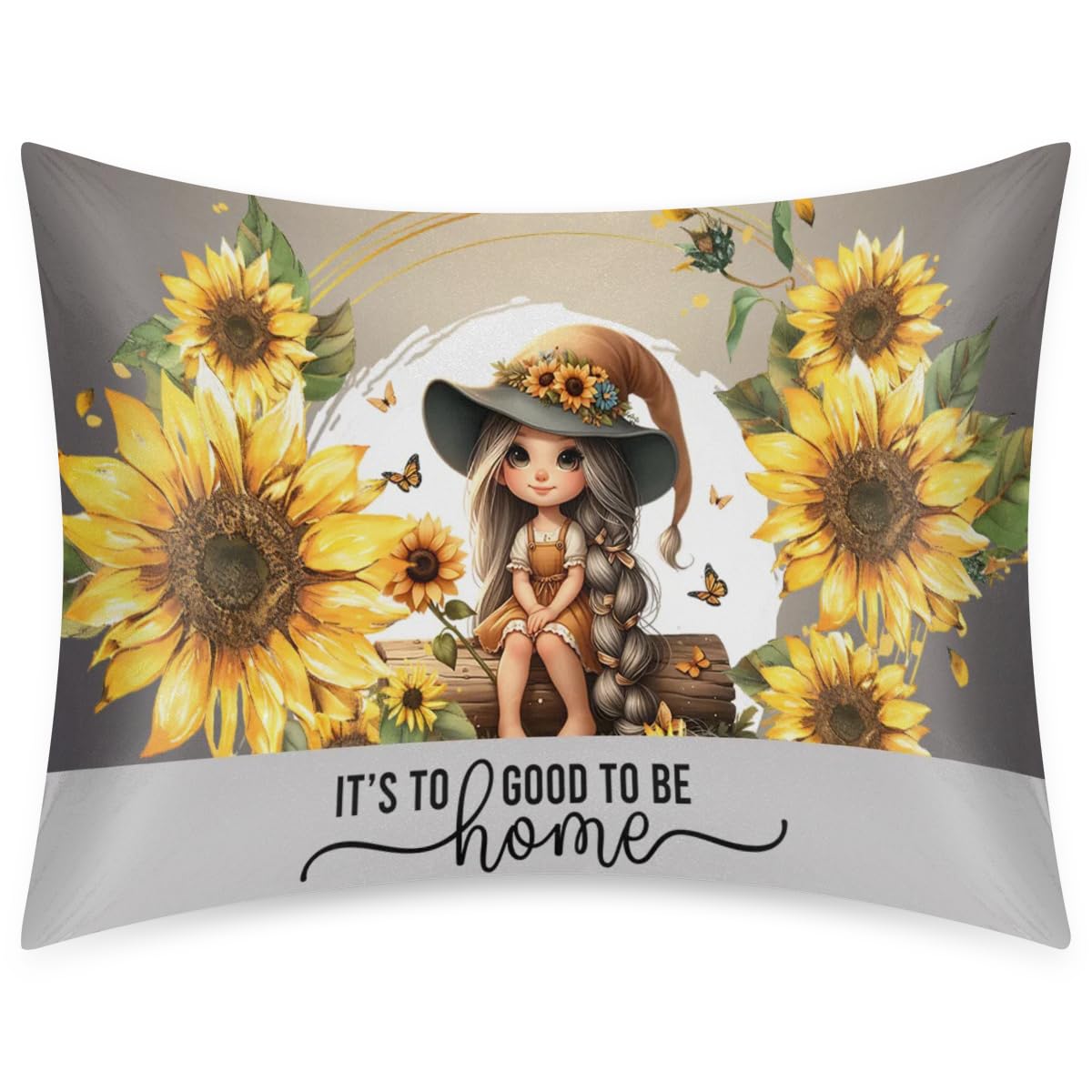 Satin Pillowcase for Hair and Skin Standard Size Silp Silk Pillowcase Soft Cute Sunflower Girl Satin Cooling Pillow Covers with Envelope Closure for Bed Hoilday Decorative 20 × 26inch 1 pcs