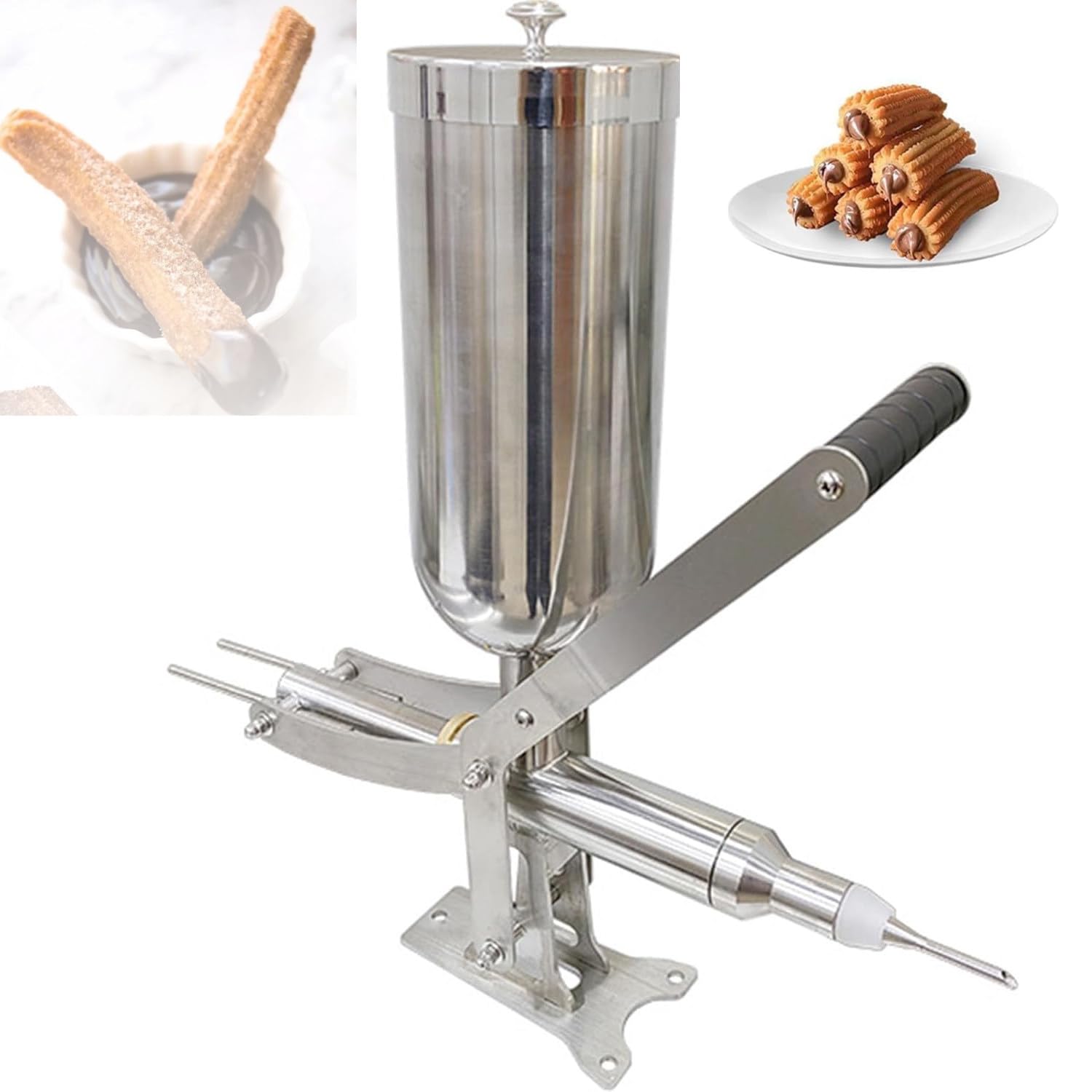 Máquina de llenado manual de crema con boquillas antigoteo para donas y churros, ideal para panaderías domésticas y comerciales