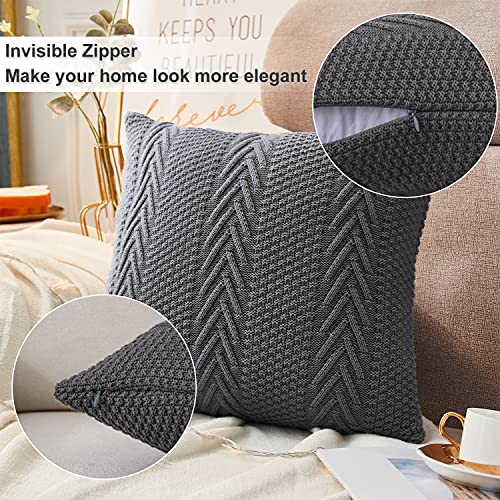 Libcmlian Grey Throw Pillow Covers 18X18 Set Of 2 Cotton Pillow Cushion Cases Cable Knit Decoration Square Pillowcases For Couch Sofa Bedroom Living Room Car #TOP2