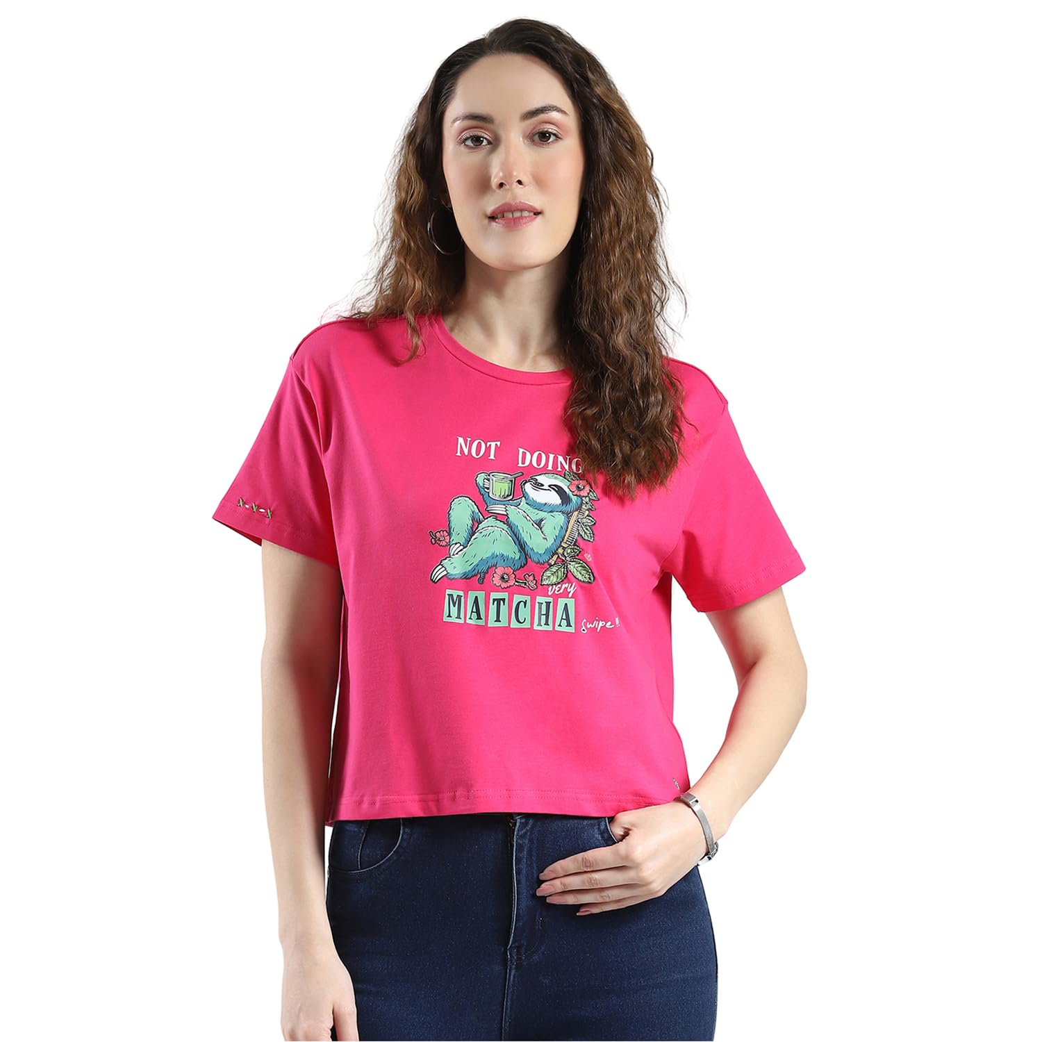monte carlo Women's Oversized Printed Round Neck Top | Half Sleeve | Casual Wear | Stylish & Comfortable | Everyday Wear Top for Women Magenta S (Pack of 1)-picture-16