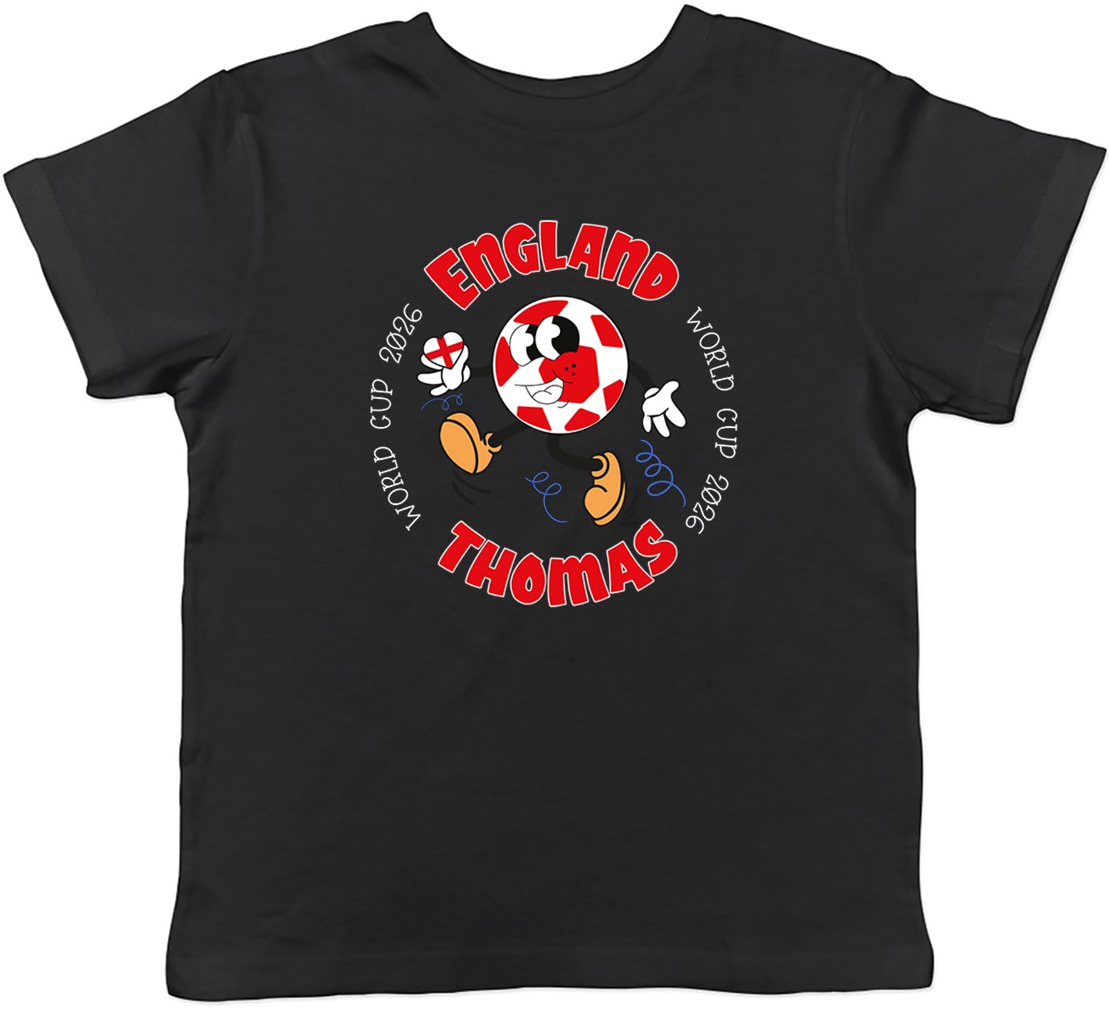 Shopagift Personalised England World Cup Heart Football Fan Kids T-Shirt Childrens Tee Boys Girls Black