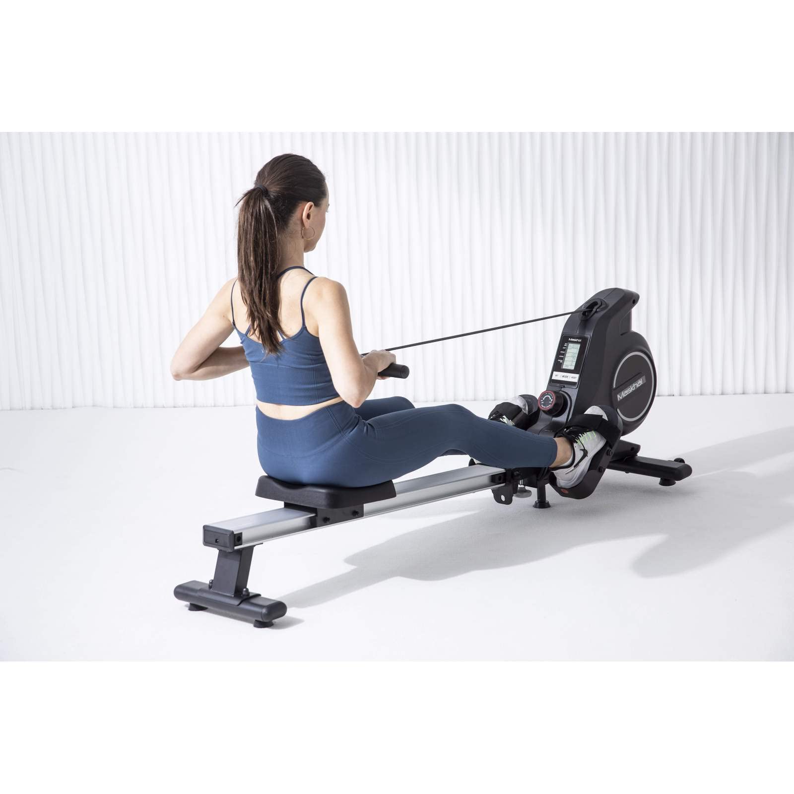 Máquina de Remo Maskhal Home MK270, Entrenamiento de Remo en Casa o Gimnasio, 8 Niveles de Resistencia, Consola LCD, Conexión Bluetooth con Móvil o Tablet