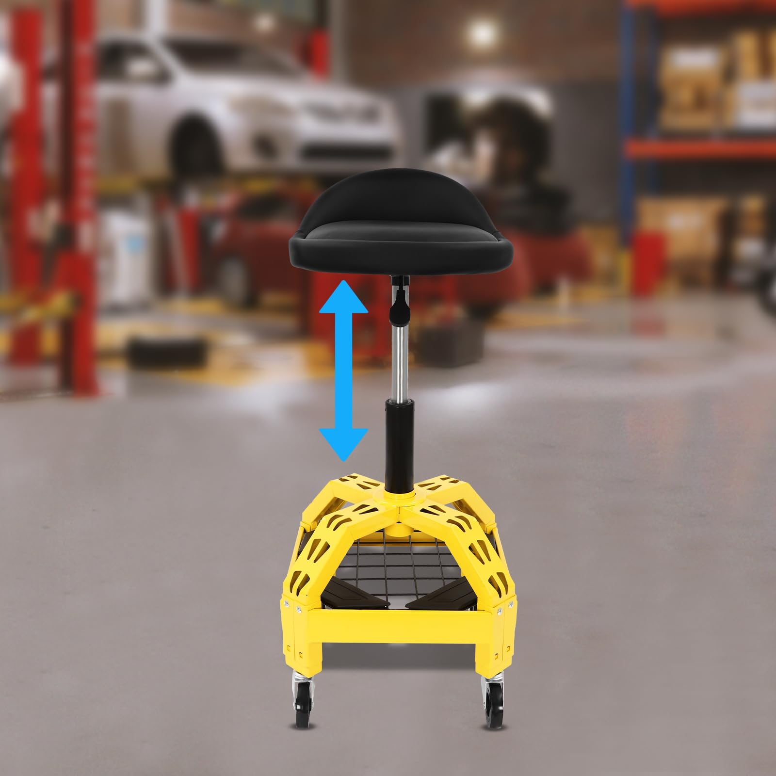 Sgabello da officina regolabile in altezza, sgabello meccanico, sgabello da officina con schienale, portata 130 kg, per garage/officina