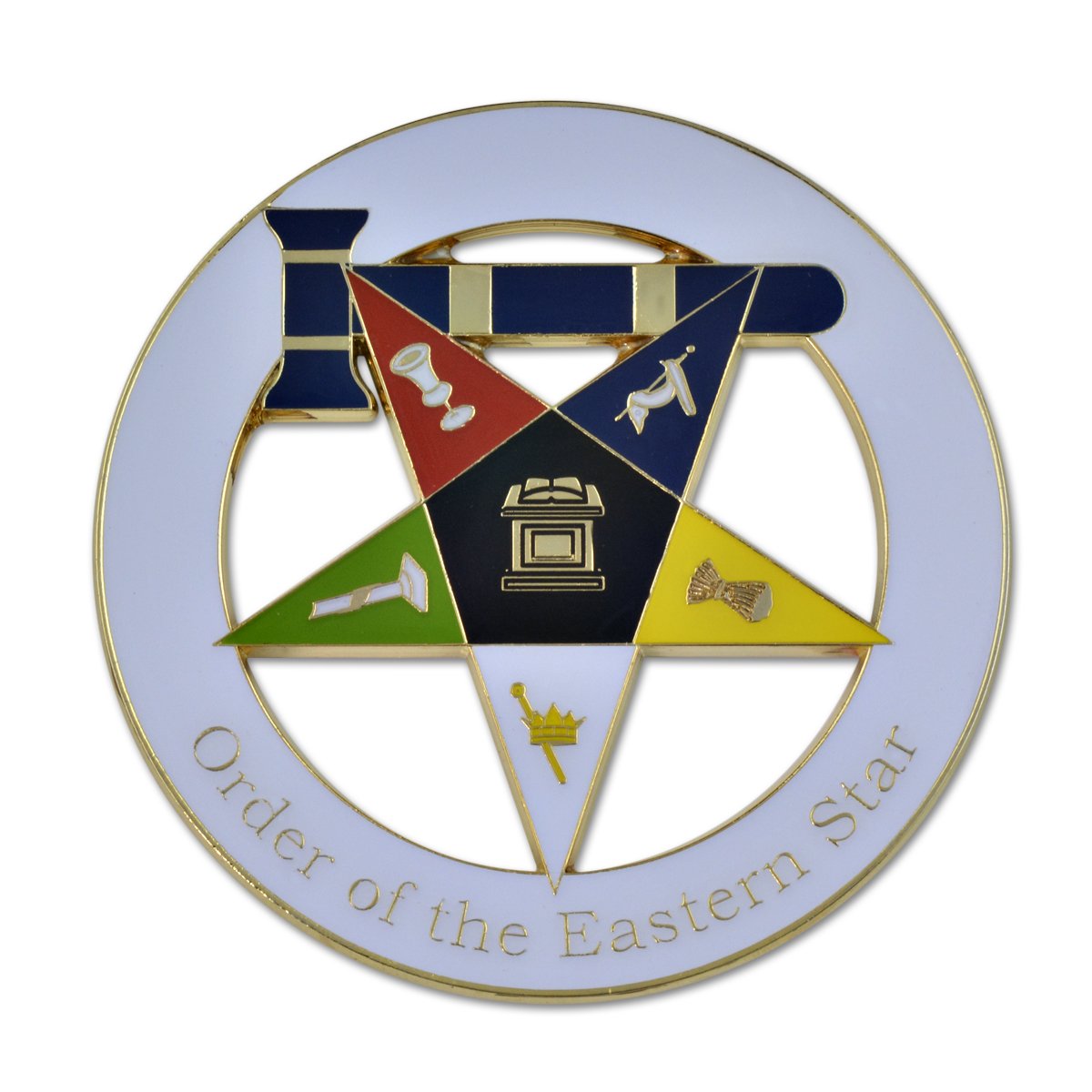 The Masonic Exchange Order of Eastern Star Matron Auto Emblem - [White & Gold][3'' Diameter]