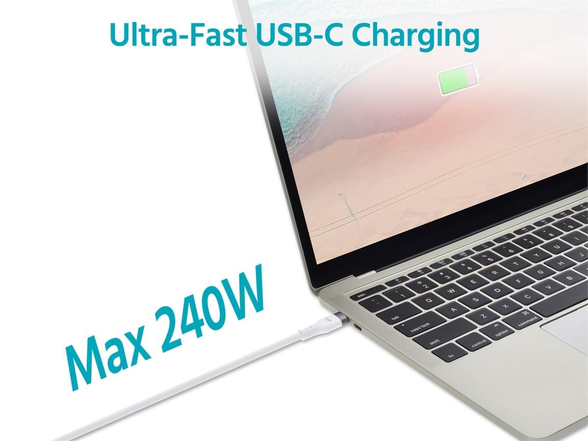 Monoprice Cavo di ricarica in silicone da USB-C a USB-C, USB 2.0, 240 W, ultra flessibile, 3 m, bianco, confezione da 2