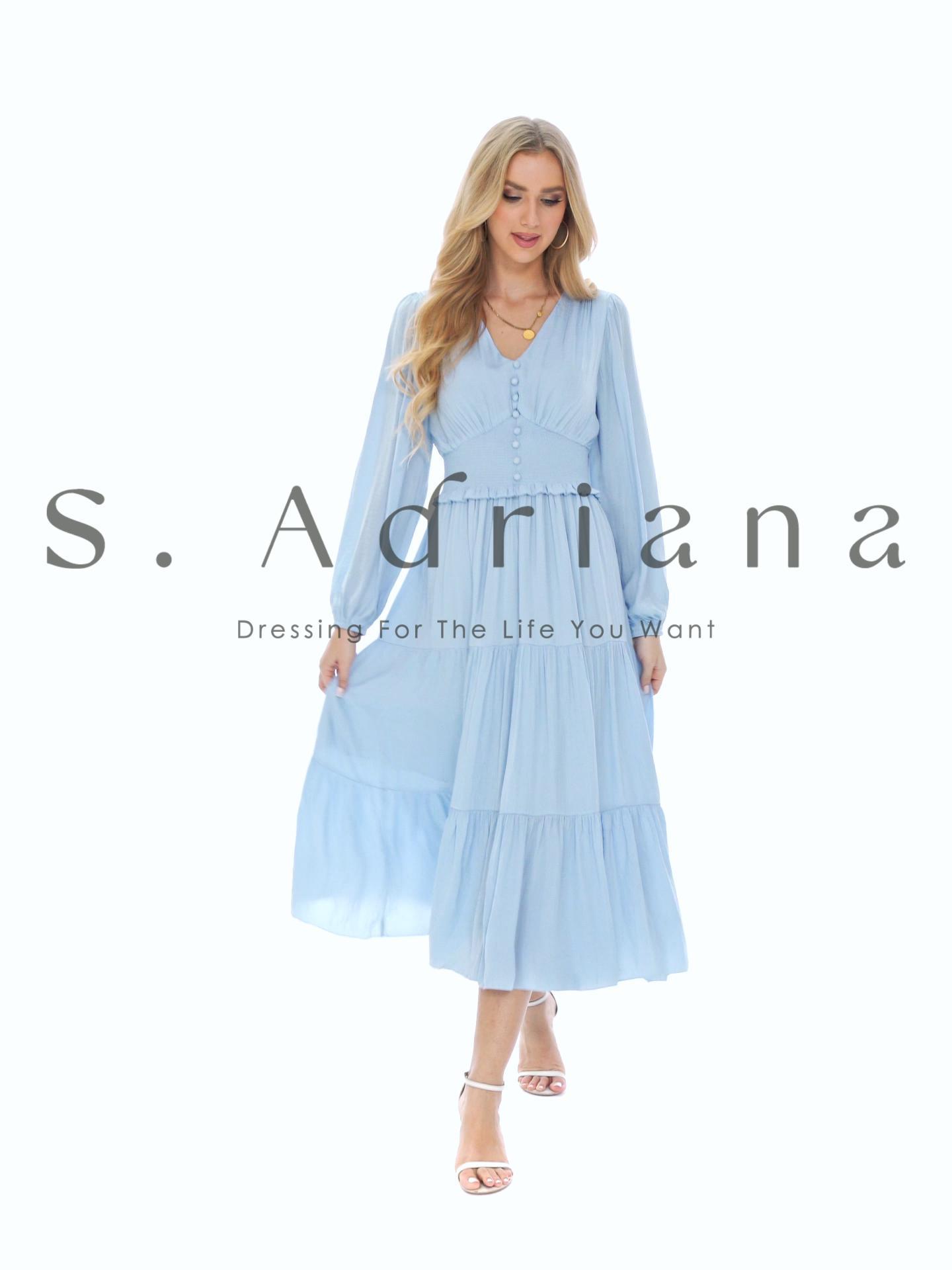 S. Adriana Women’s Long Sleeve Maxi Dress – Smocked Waist & Flowy For Weddings & More
