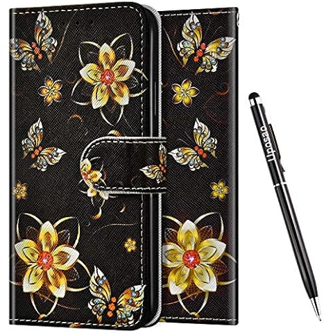Uposao Kompatibel mit Samsung Galaxy A11 Hülle Wallet Handyhülle Bunt Retro Muster Lederhülle Schutzhülle Brieftasche Klapphülle Flip Case Magnet Ständer Kartenfächer,Schmetterling Cover
