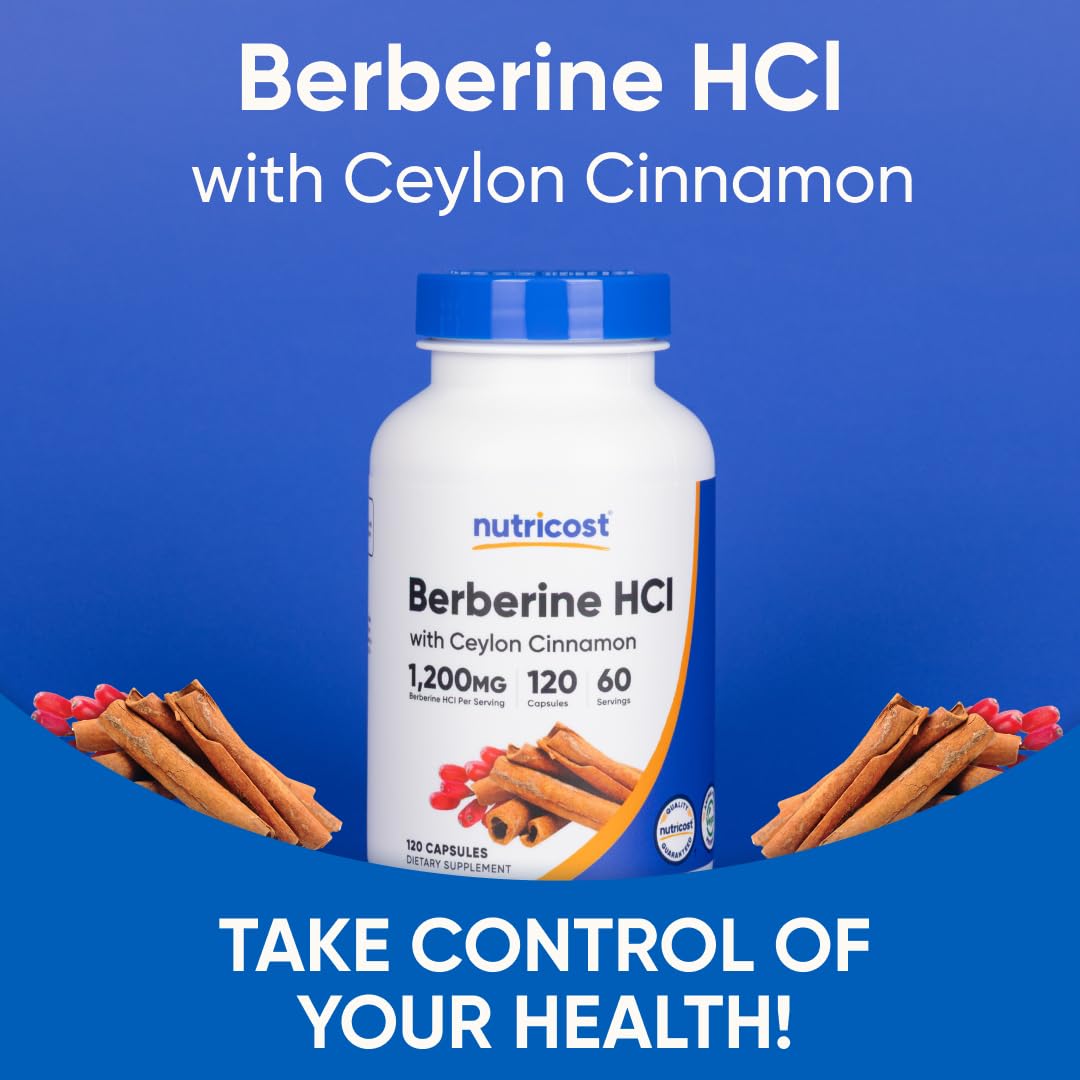 Nutricost Berberine HCl with Ceylon Cinnamon Capsules (120 Capsules, 60 Servings) - Non-GMO, Animal-Free Product