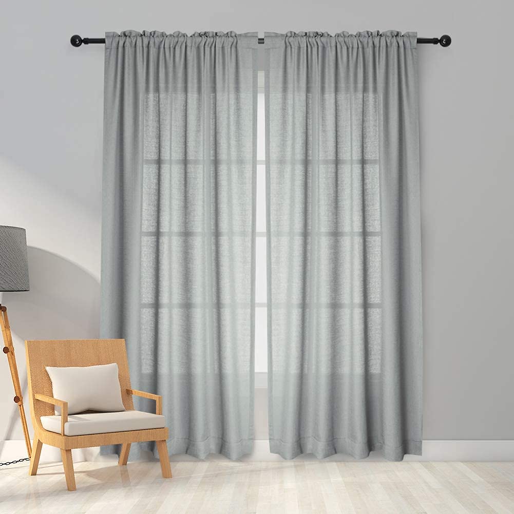 Melodieux Cortinas Visillos Grises para Dormitorio Cortinas Translúcidas Salón 2 Piezas, 140x225cm