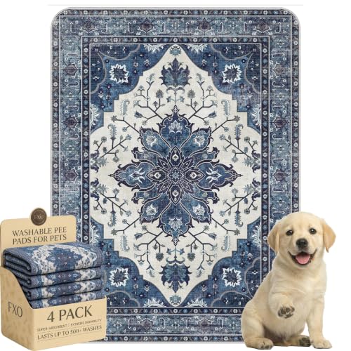 Image of 4PACK Washable Pee Pads for Dogs,Great Urine Absorbent Reusable Puppy Training Pads,Waterproof,Leak-Proof & Non-Slip Potty Pads for Whelping,Crate,Playpen,Bed.(Dark Navy Floral,18 inchx24 inch)