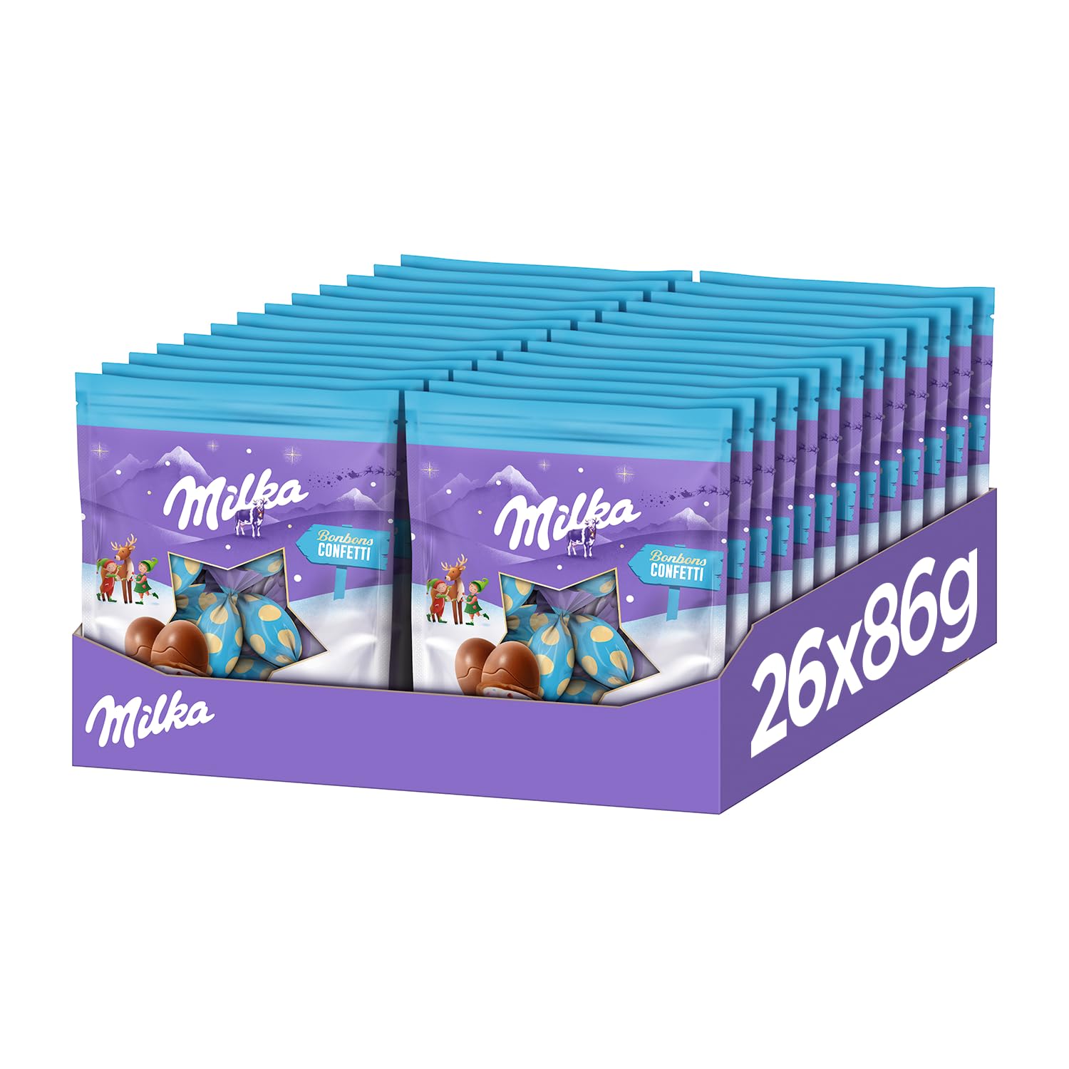 Milka Bonbons Confetti Alpenmilchschokolade, 26 x 86 g, Festlicher Mix | Der bunte Schokoladenmix sorgt für festliche Freude bei großen und kleinen Naschkatzen