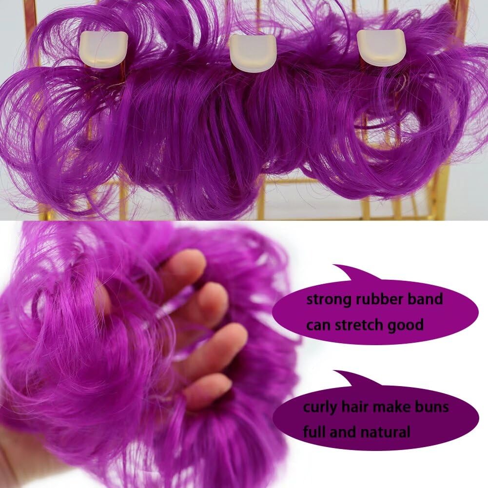 LaLuLoLi Women's Thick Hair Bun 2PCS Purple Curly Wavy Updo Hair Bun Extensions Synthetic Heat Resistent Natural Fiber Messy Hairpieces for Women Party Daily Use (#51P Purple Color) - Image 3
