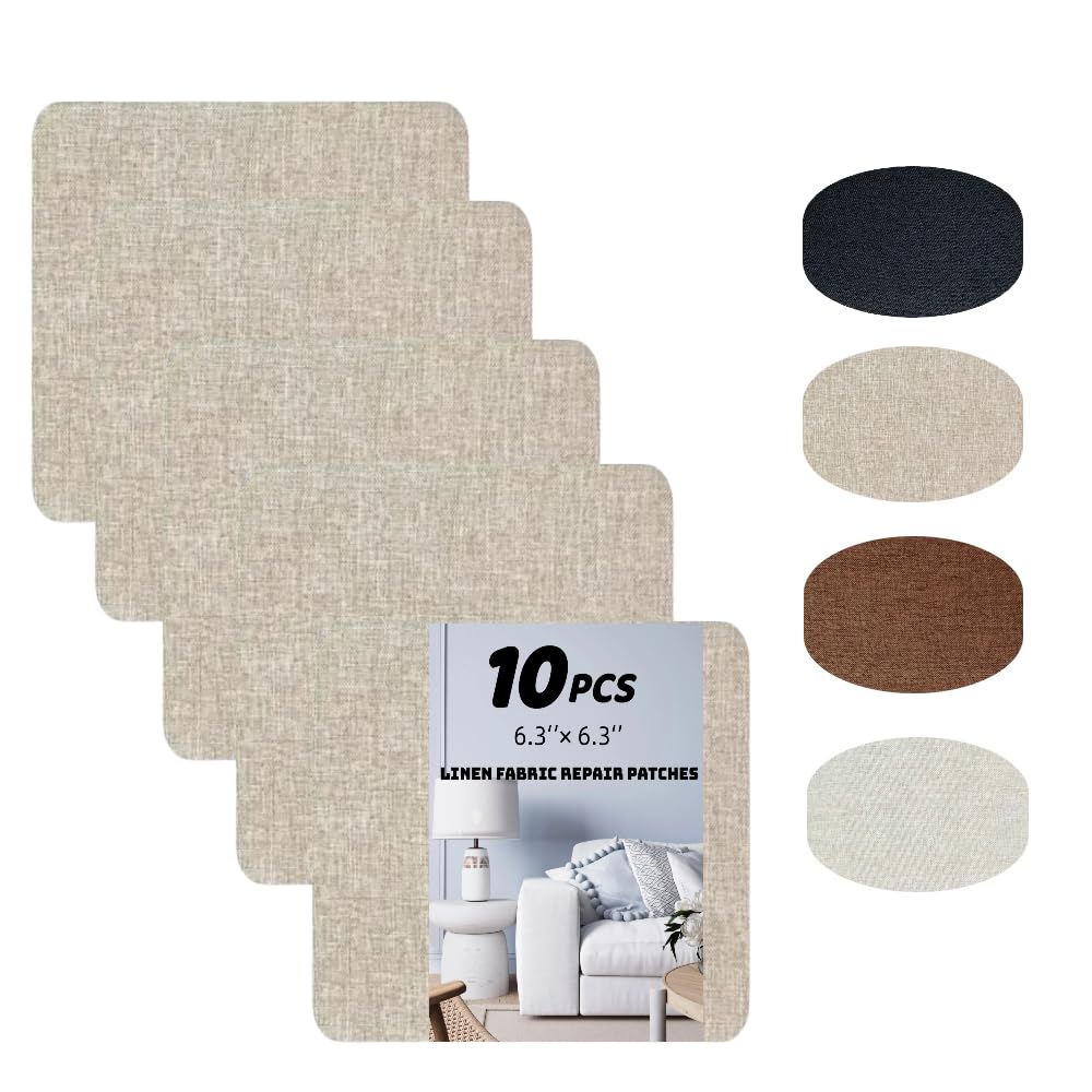 Furniture Repair Kit with 10 Khaki Patches - Self-Adhesive Suede Microfiber for Sofas Auto Seats Home Decor