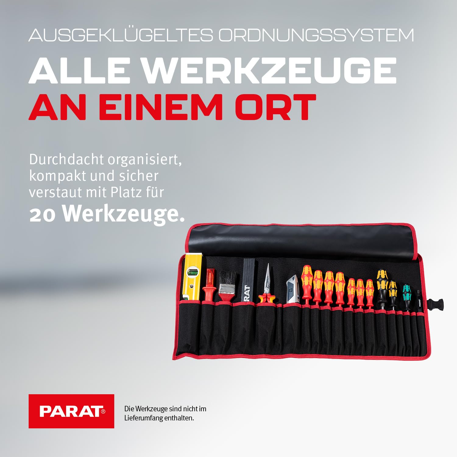 PARAT BASIC Roll-Up Case 20 | zwijana torba na 20 narzędzi z nylonu | kompaktowa torba na narzędzia z zamknięciem wtykowym | pusta rolka na narzędzia dla rzemieślników | torba na narzędzia premium