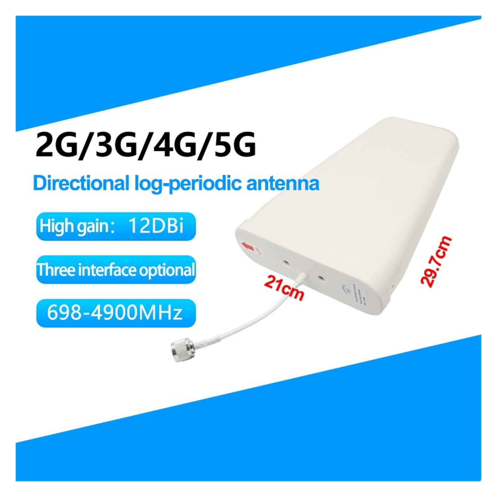 Antena 5G Pełnopasmowa Logarytmiczna Okresowa 12 DBi 698-4900 MHz Zewnętrzna Kierunkowa Wzmacniacz Sygnału Sieci Komórkowej Złącze SMA Męskie Easy Szeroka Kompatybilność(N Male-1m cable)