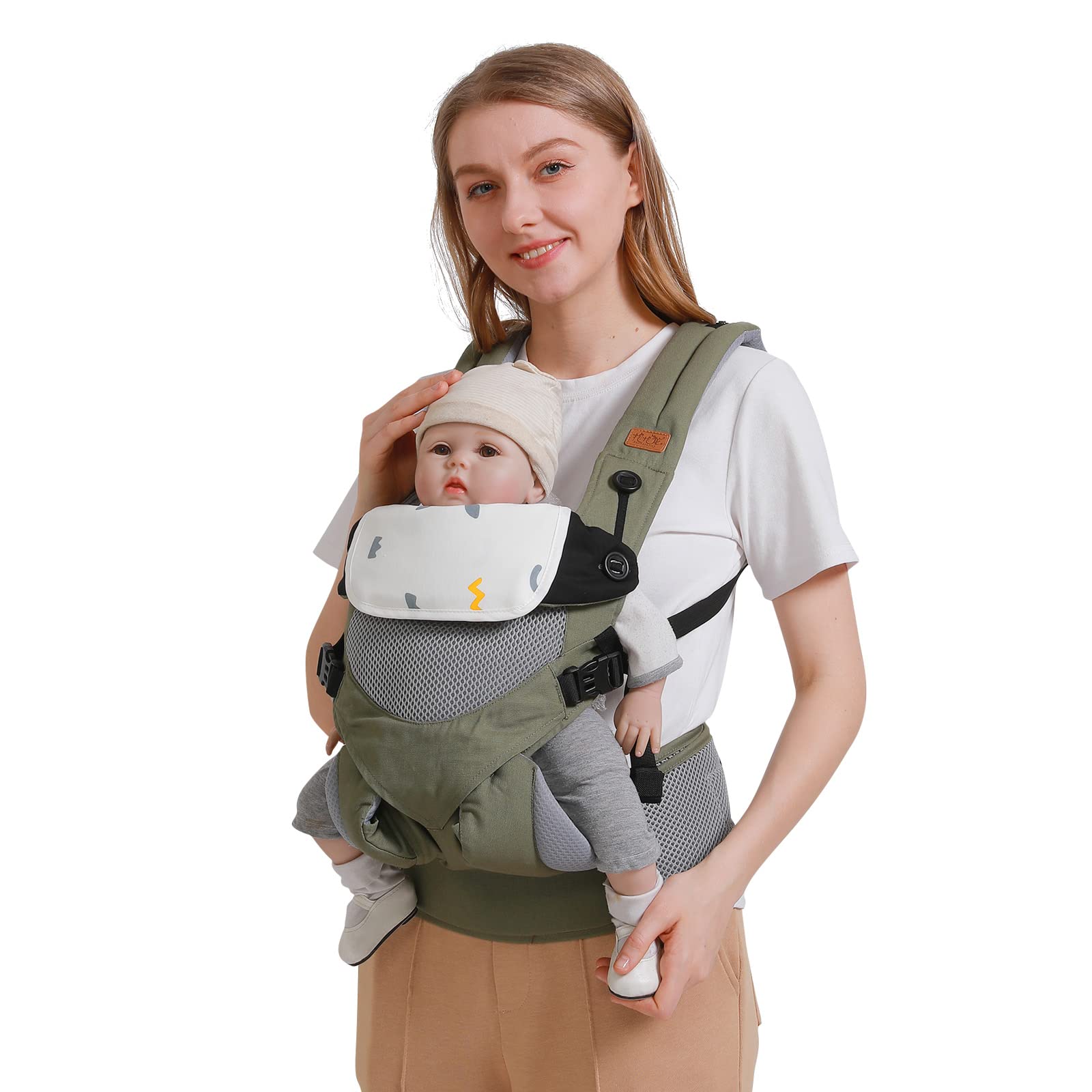 SONARIN 3-in-1 Marsupio Neonati Traspirante,Portantina Bebè Leggero Multifunzione Porta Bambino Ergonomico,Regolabile per Neonati e Bambini 3-48 Mesi,Tutte le Posizioni(Verde)
