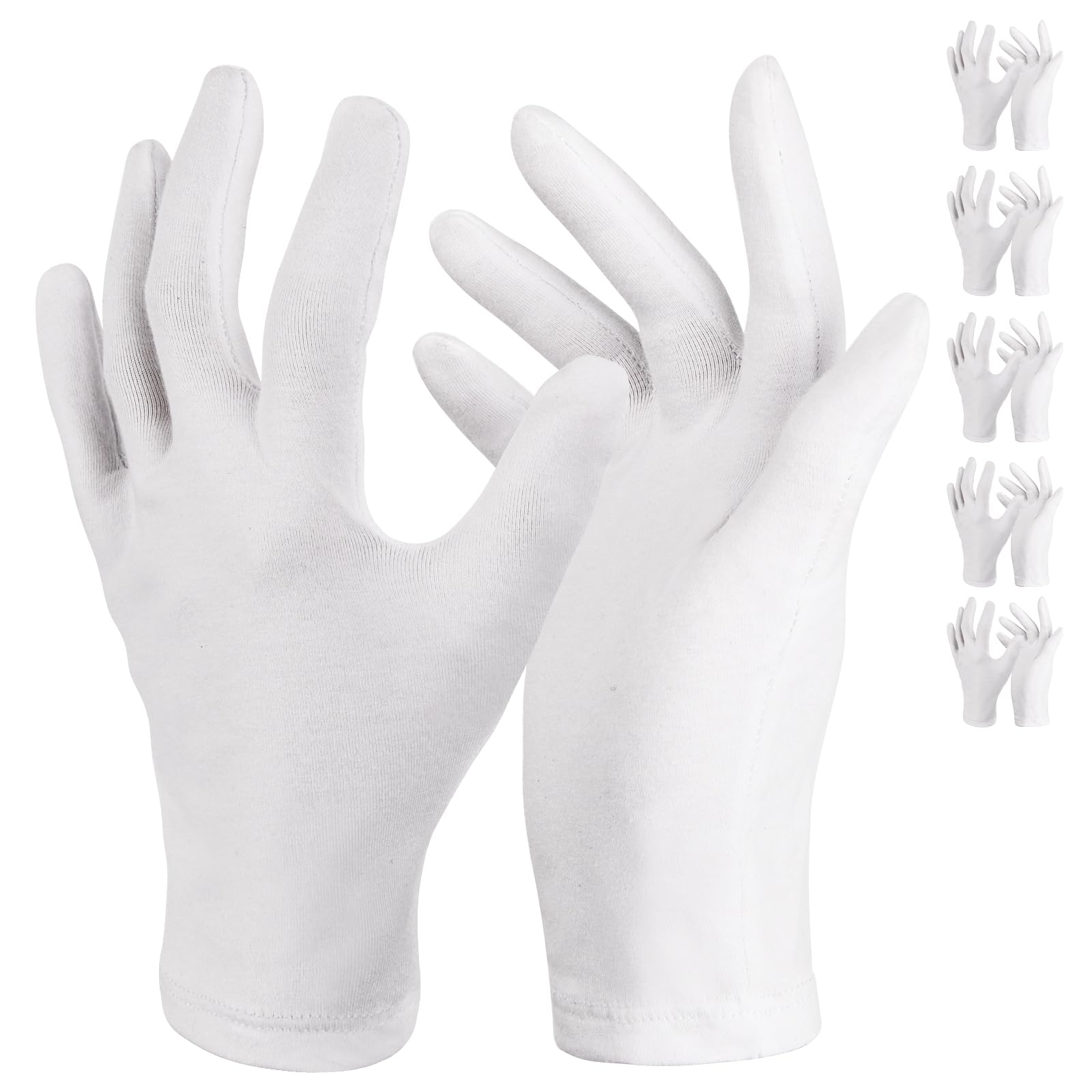 Donfri 5 Paia Guanti Cotone Bianchi per Eczema - Guanti da Lavoro Fini - Guanti Idratanti Dermatologici- Guanti di Cotone per Dermatiti,Mani Secche, Crema e Maschera Mani