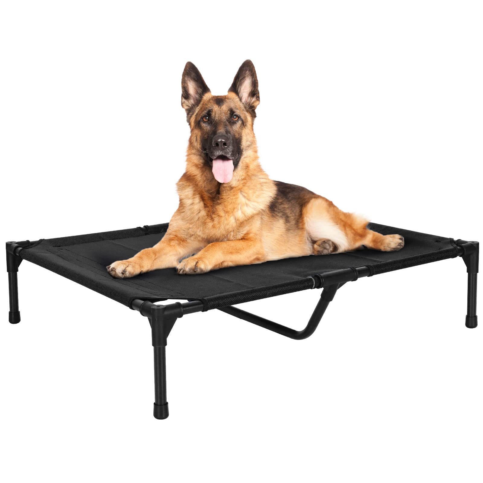 FIOCCO Dog Cot - Elevated Dog Bed with Chew Proof Mesh for Large Dogs, Waterproof Washable Raised Dog Bed, Portable Dog Bed for Outdoor Use, Dog Cots Beds, Black