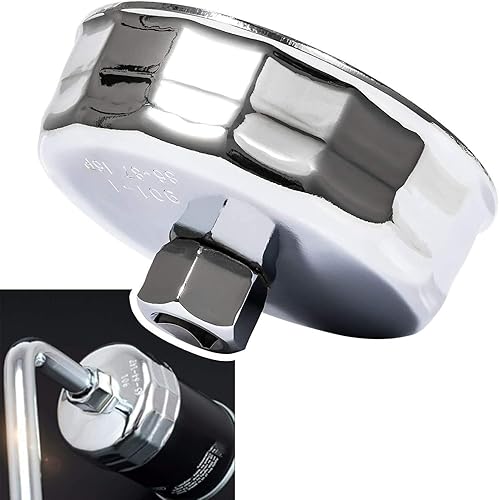 Miniatura 5 de Llave de filtro de aceite de acero plateado de 3.386 in, 16 flautas, herramienta universal de extracción de filtro de aceite de acero cromado, llave